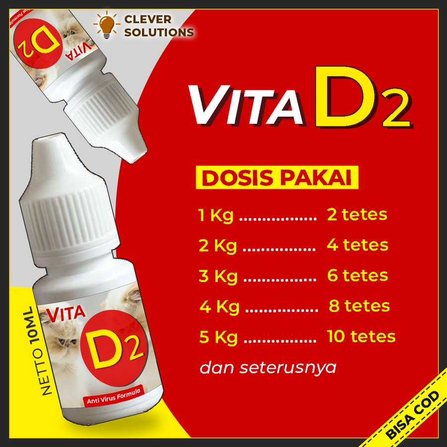 Vita D2 Obat Virus Kucing Obat Flu Kucing Panleu Calici Distemper Obat Kucing Mencret, Pipis Darah, Sariawan, Lemes, Muntah, Bakteri