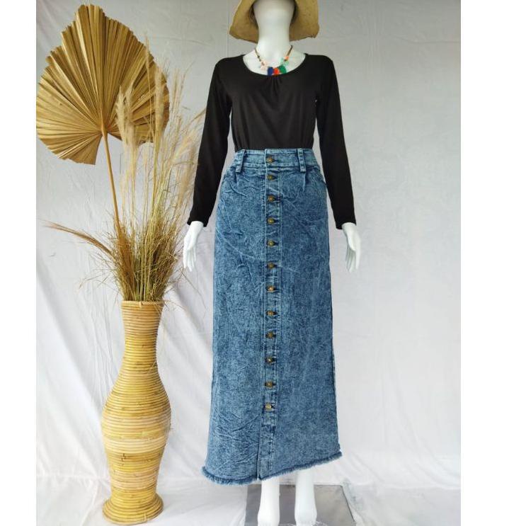 LANGSUNG ATC.. ROK BUTTON SNOW HITAM // ROK JEANS PANJANG BUTTON UP MAXI SKIRT SNOW BLACK// ROK JEAN