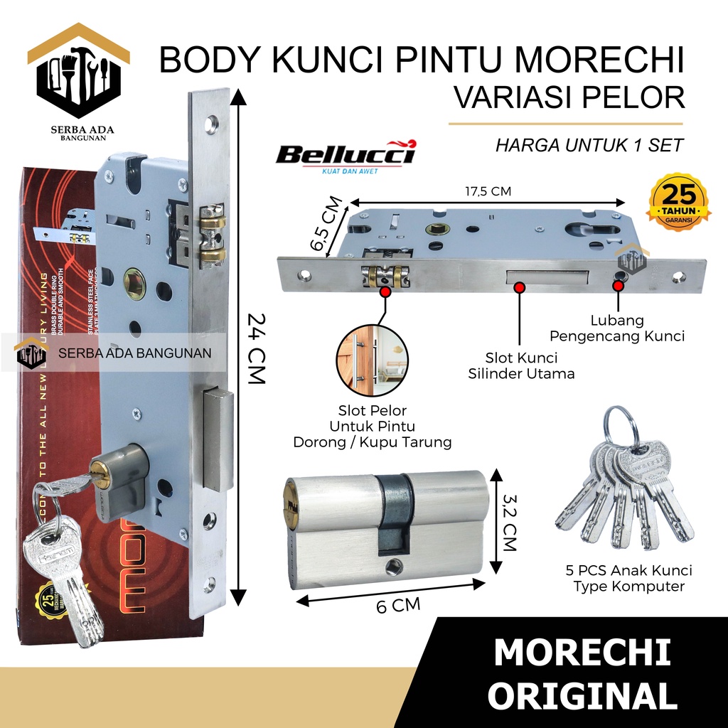 Body Morechi Roller NB + Cylinder | Kunci MORECHI | Body Pelor ( BY BELLUCCI GROUP ) pintu kupu tarung kipas dorong