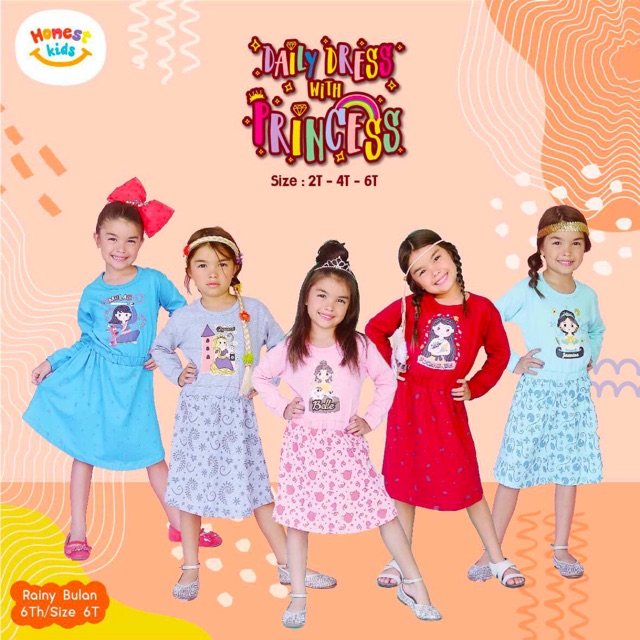 Dress tunik anak Honestkids daily dress Princess 2-6 tahun daily dress daster anak honest kids