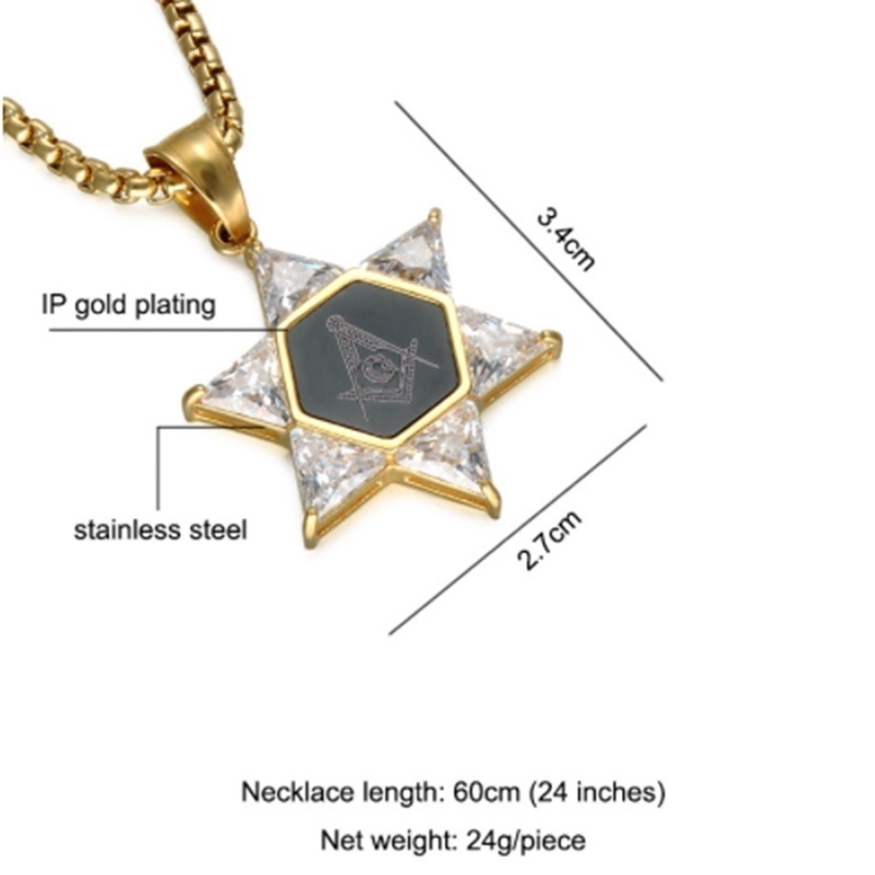 Kalung Rantai Liontin masonic masonic Bahan Stainless Steel Warna Gold untuk Pria