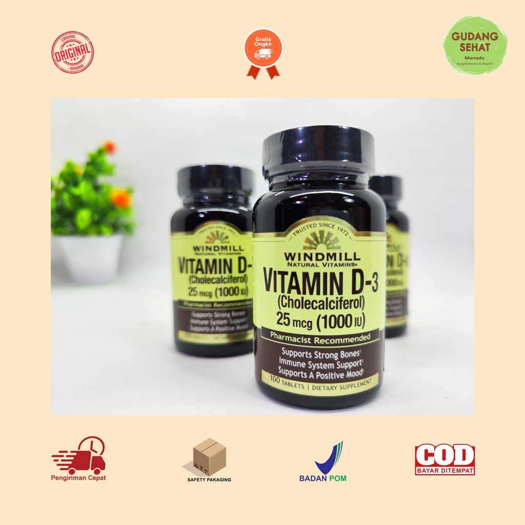 Manado Windmill Vitamin D-3 25 mcg 1000 IU isi 100 tablet