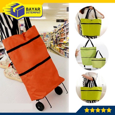 Tas Trolley Trolly Troly Lipat Roda Belanja Shopping Foldable Bag