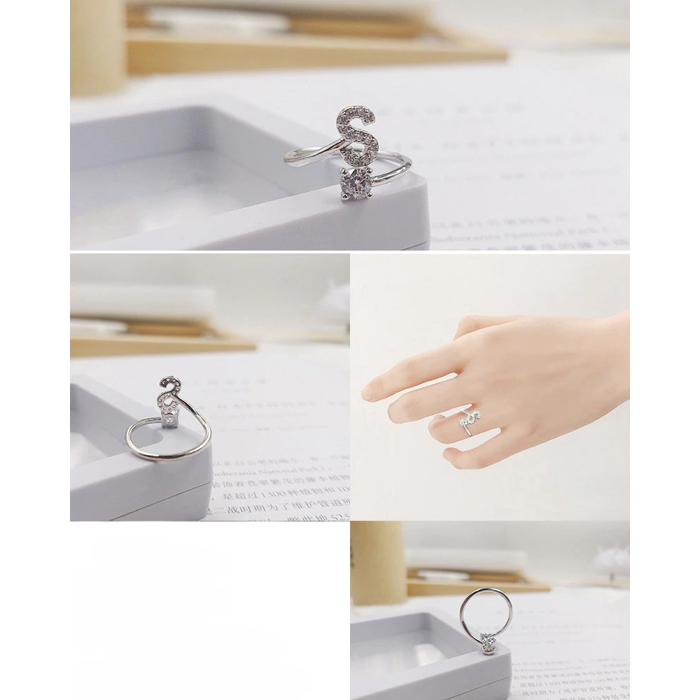DD390 COD Cincin Permata Wanita 26 Huruf Inisial N - Z Gold dan Silver Murah Produk Import