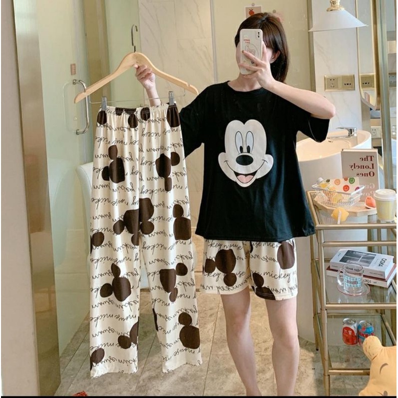 MDLV ~ BAJU TIDUR HEAD MICKEY 2IN1 (3PCS) BAJU TIDUR IMPORT WANITA BEST SELLER PIYAMA CEWEK IMPORT