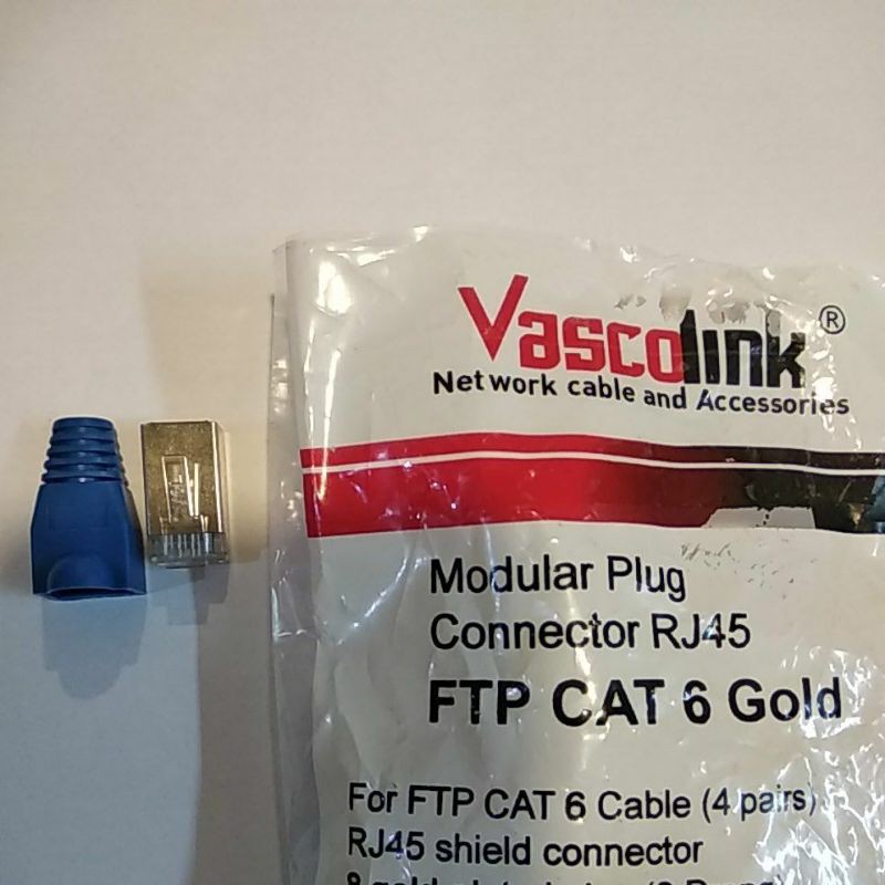 Konektor RJ45 Ftp Cat6 Vascolink Besi untuk Kabel FTP CAT6Harga Satuan termasuk karet biru