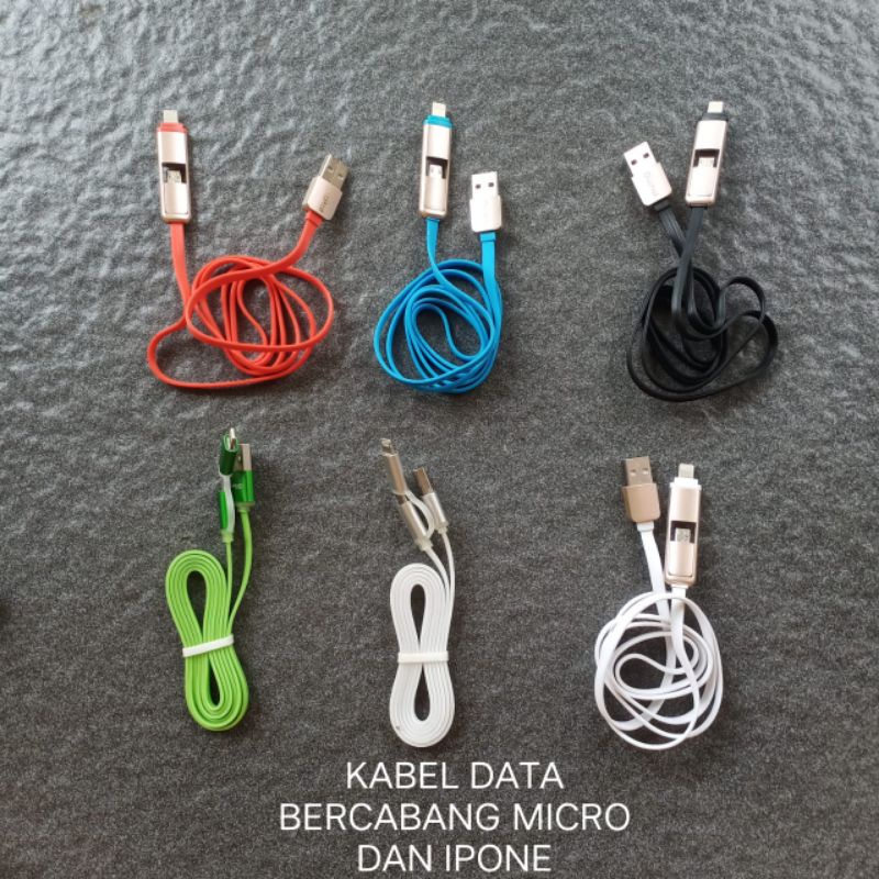 Kabel powerbank USB 2 colokan micro + iPhonee kabel cas casan charger cager carger chager tc