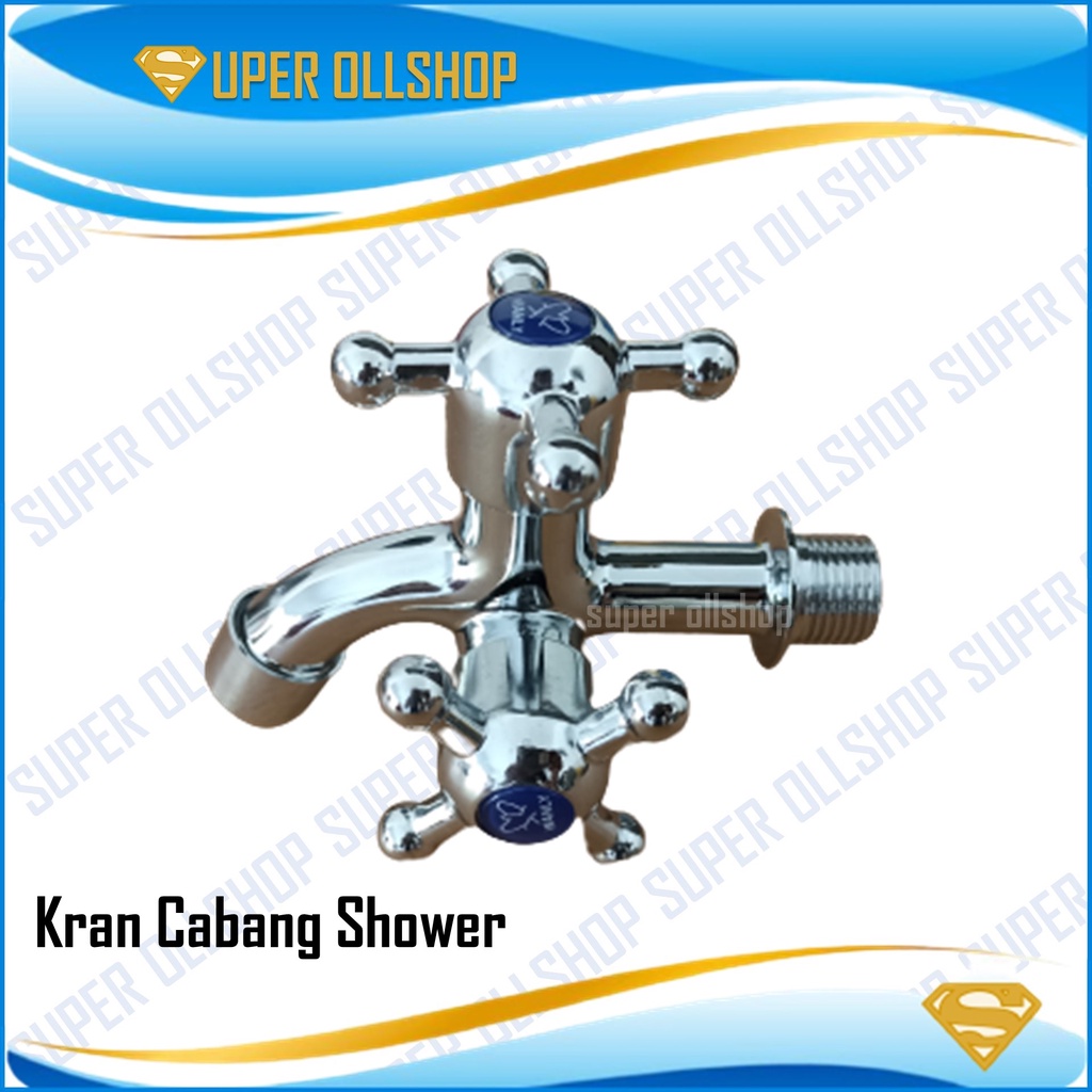 Kran Cabang Keran Air Dobel Shower Mandi Besi Babet Krom Baling Baling 1/2 Inch