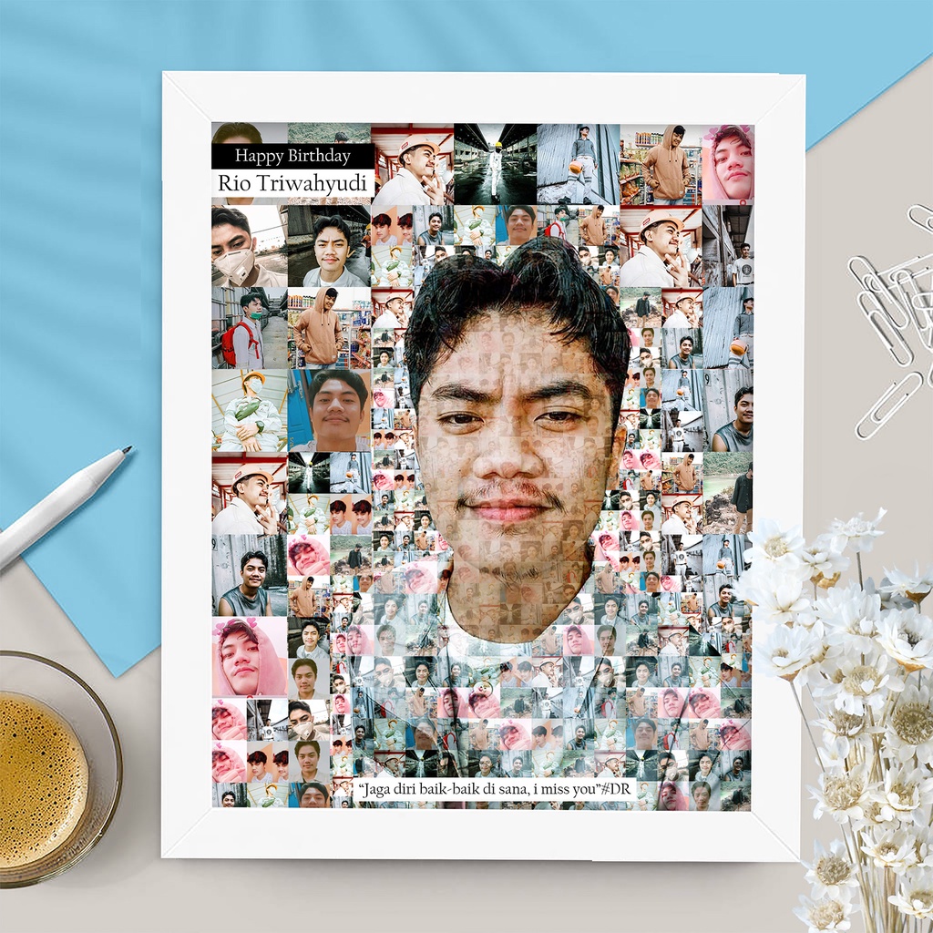 MOZAIK FOTO( CETAK + BINGKAI+ BUNGKUS KADO )KADOULTAH/KADOWEDDING/KADOWISUDAH