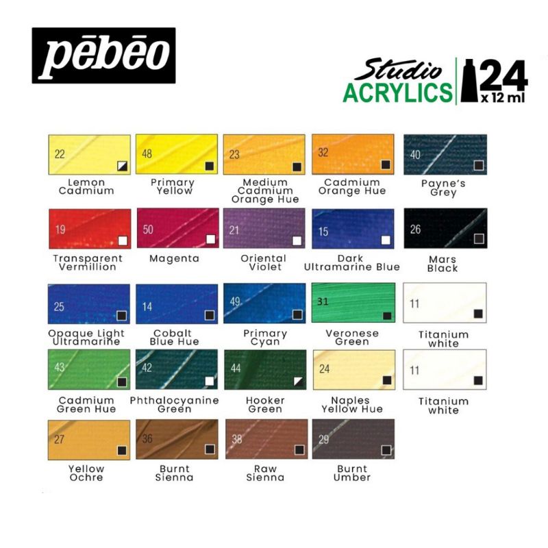 Cat Acrylic Pebeo Studio 24x12ml Tube Set