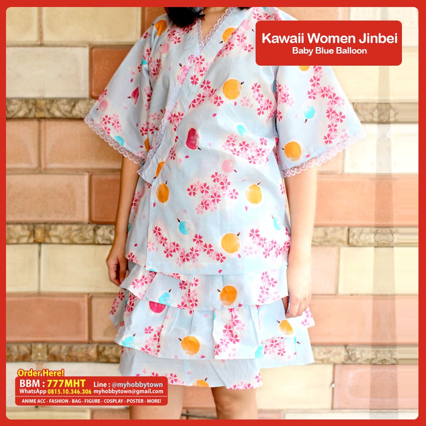 Kawaii Jinbei Wanita : Baby Blue Sakura &amp; Balloon