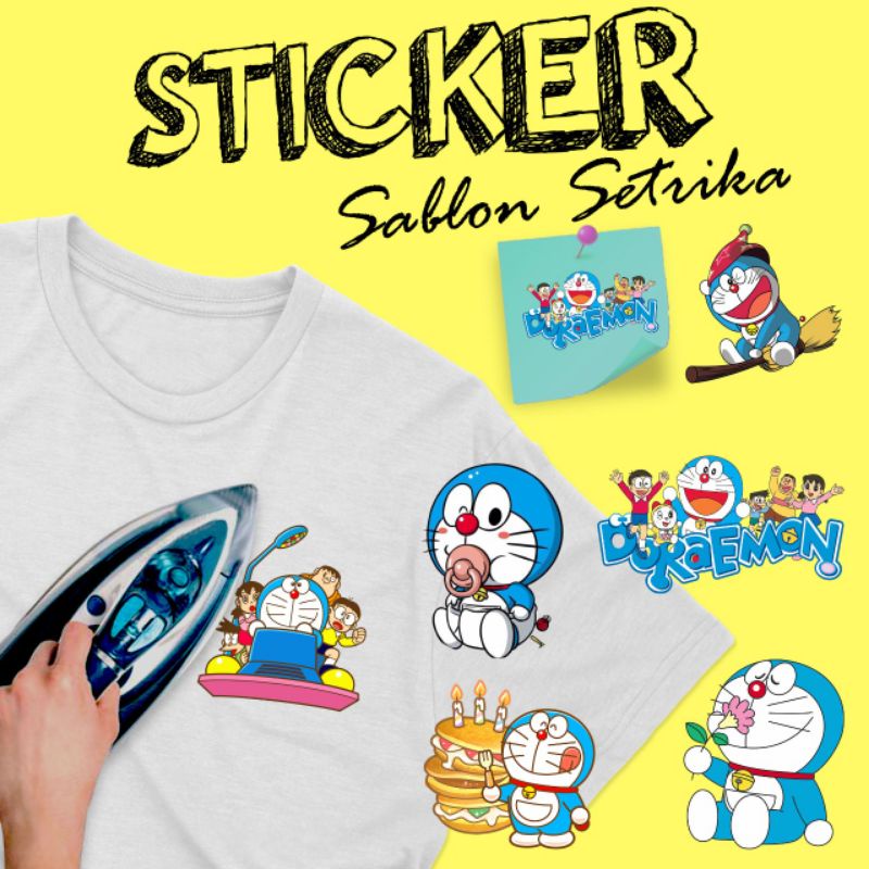 STICKER SABLON KAOS DORAEMON STICKER DORAEMON LUCU MURAH STICKER SETRIKA MURAH