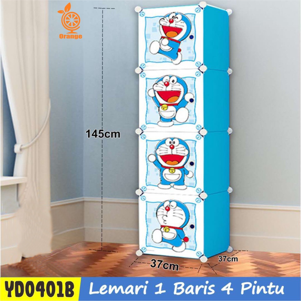 Lemari Pakaian 4 Pintu Serbaguna Lemari Plastik Portable Motif Karakter Rak Serbaguna