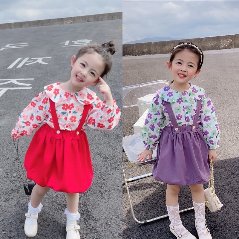 Lilac Red Floral Dress (1-4Y) Dress Anak Balita Import Lilac Red bunga bunga