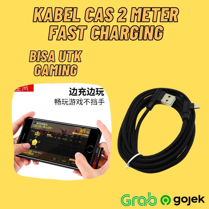 Kabel Data Charger Micro USB Fast Charging 2 Meter Bentuk L Anti Kusut Kabel Casan HP Smartphone Cas