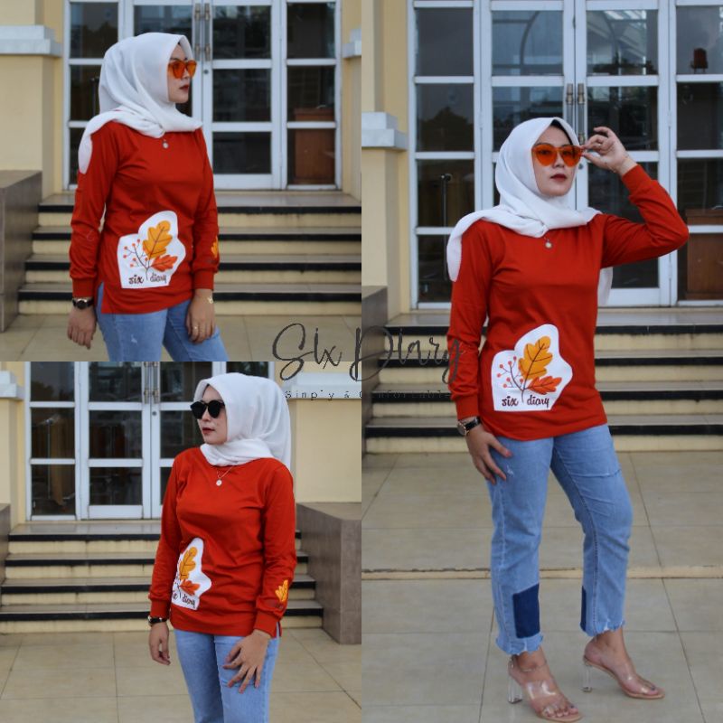 Baju Wanita Tangan Panjang Six Diary Original Merah bata