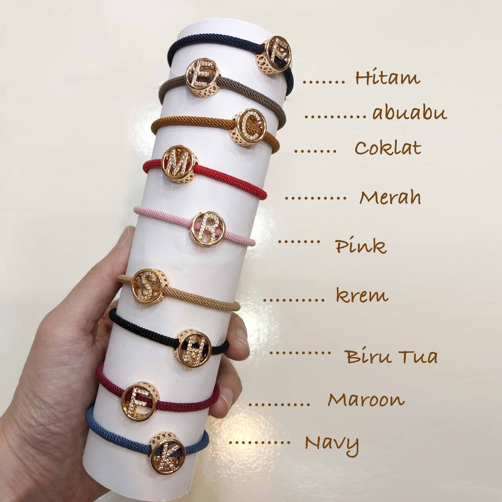 Gelang Tali add Pandora Gelang huruf inisial lapis emas Import Premium