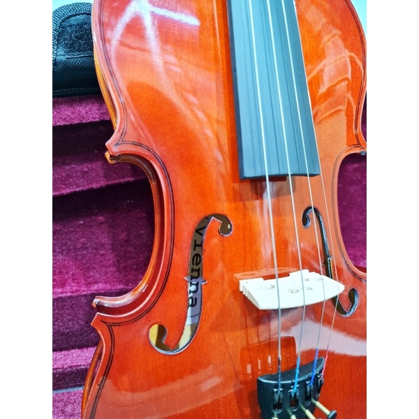 Biola Akustik Merk Vienna Ukuran 4/4 Natural Bonus Hardcase Bow Bridge Rosin Buat Pemula Belajar