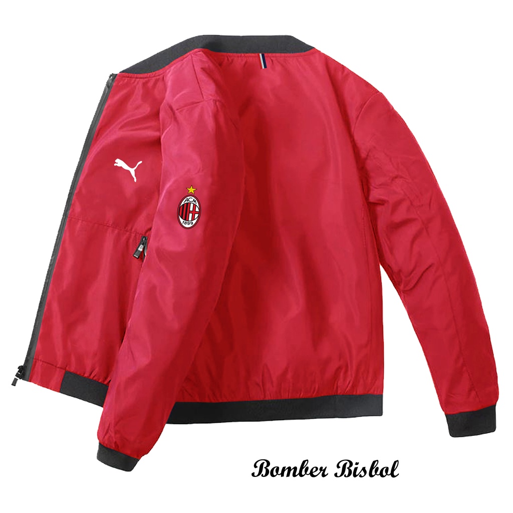 Bisa Bayar Ditempat - Jaket Varsity Pria Terbaru Bisbol Logo Ac Milan Bahan Tebal Adem Lembut Waterp