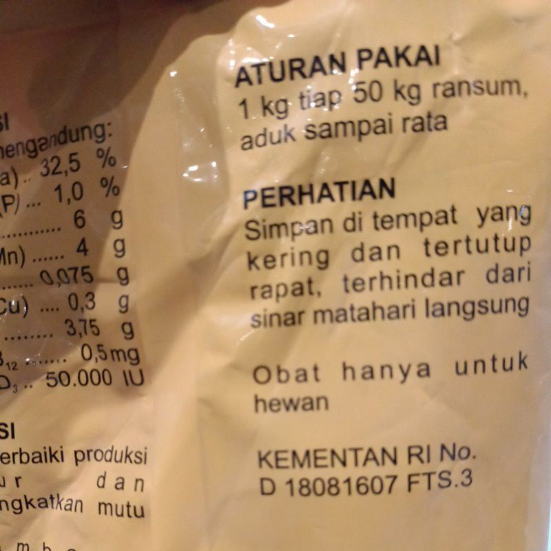 MINERAL FEED SUPPLEMENT AYAM ITIK 1kg / VITAMIN AYAM / VITAMIN ITIK / MEDION