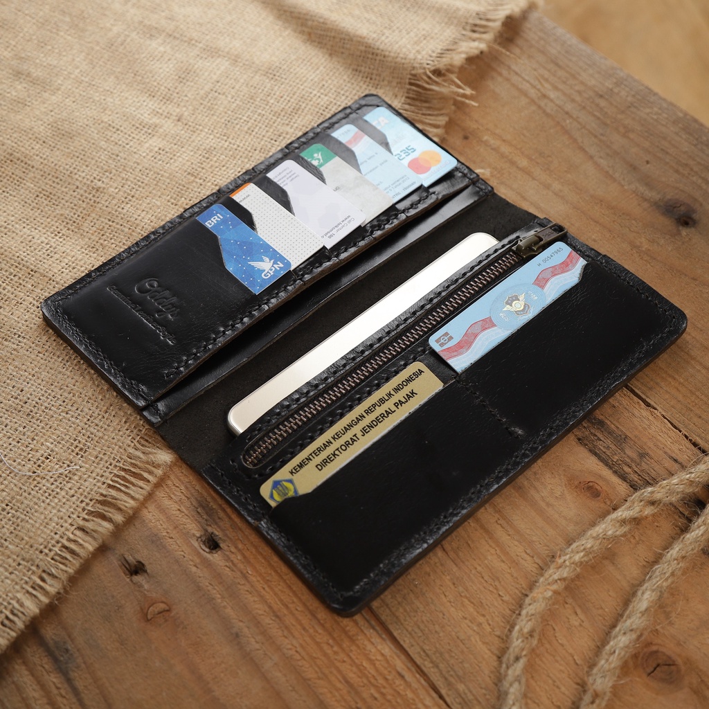 Dompet Panjang Kulit Asli Pull Up Seri AERON Warna Hitam - Leather Phone Wallet