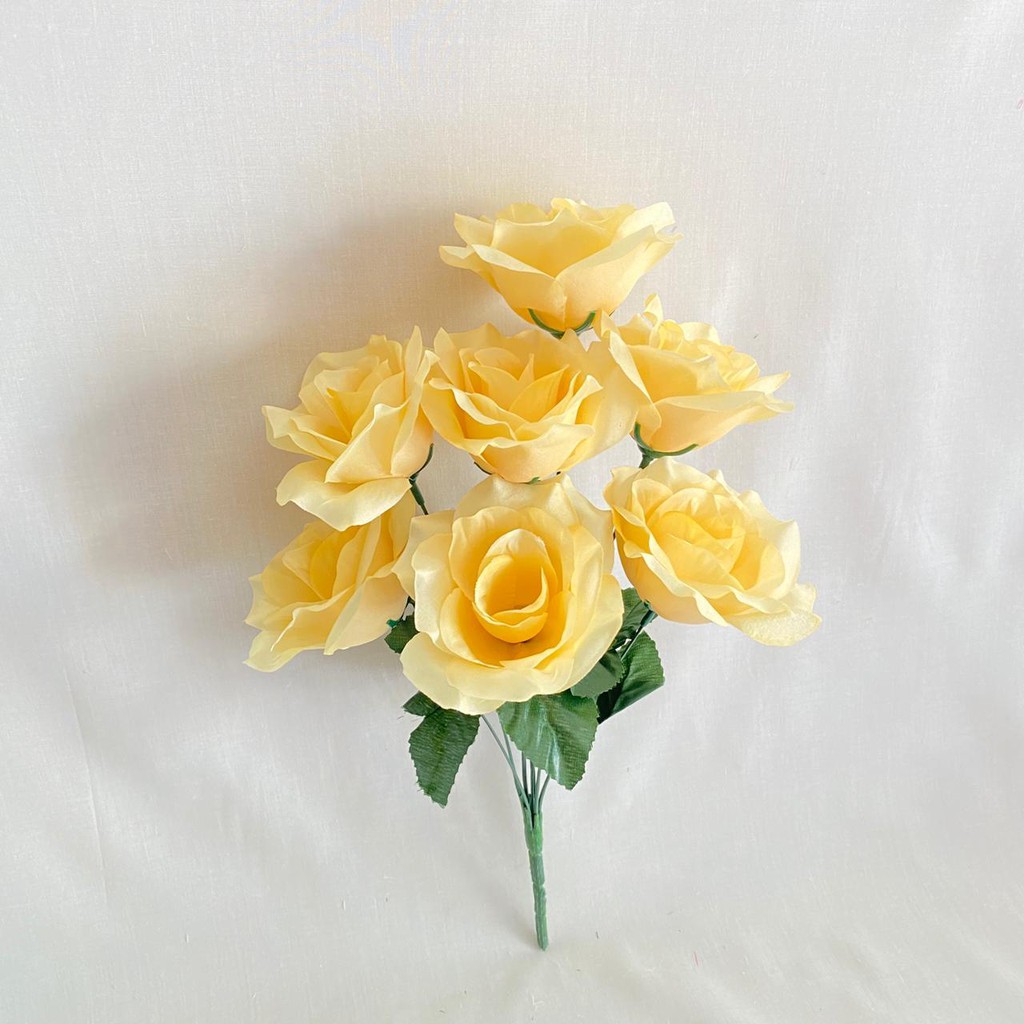 Bunga Mawar Rose Dekor X7 (satuan) Bunga Artificial / Bunga Plastik / Bunga Dekorasi / Pernikahan-Gold