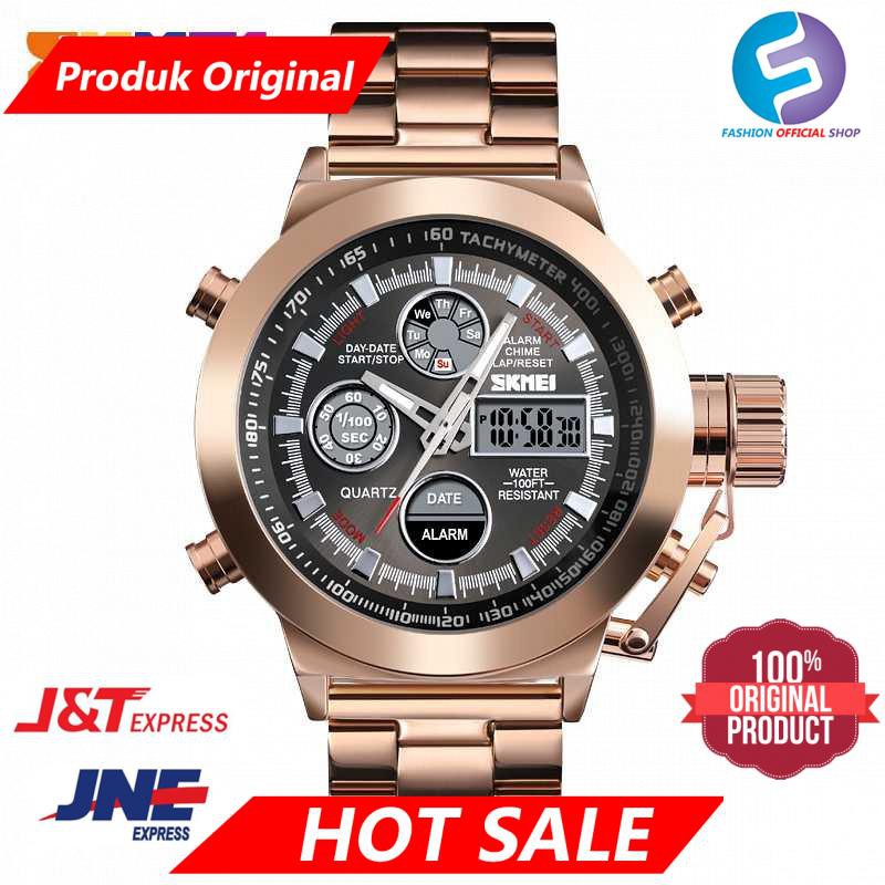 Original SKMEI Jam Tangan Analog Chrono Pria Stainless Steel Strap - 1515 Rose Gold