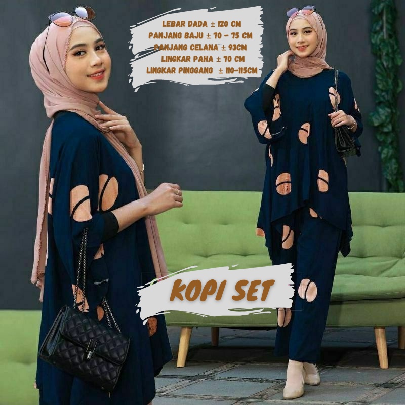 BAJU WANITA SETELAN TIE DIE DYE WAKA JUMBO SINTIA SET BUSUI ONE SET RAYON MOTIF KEKINIAN-KOPI NAVY