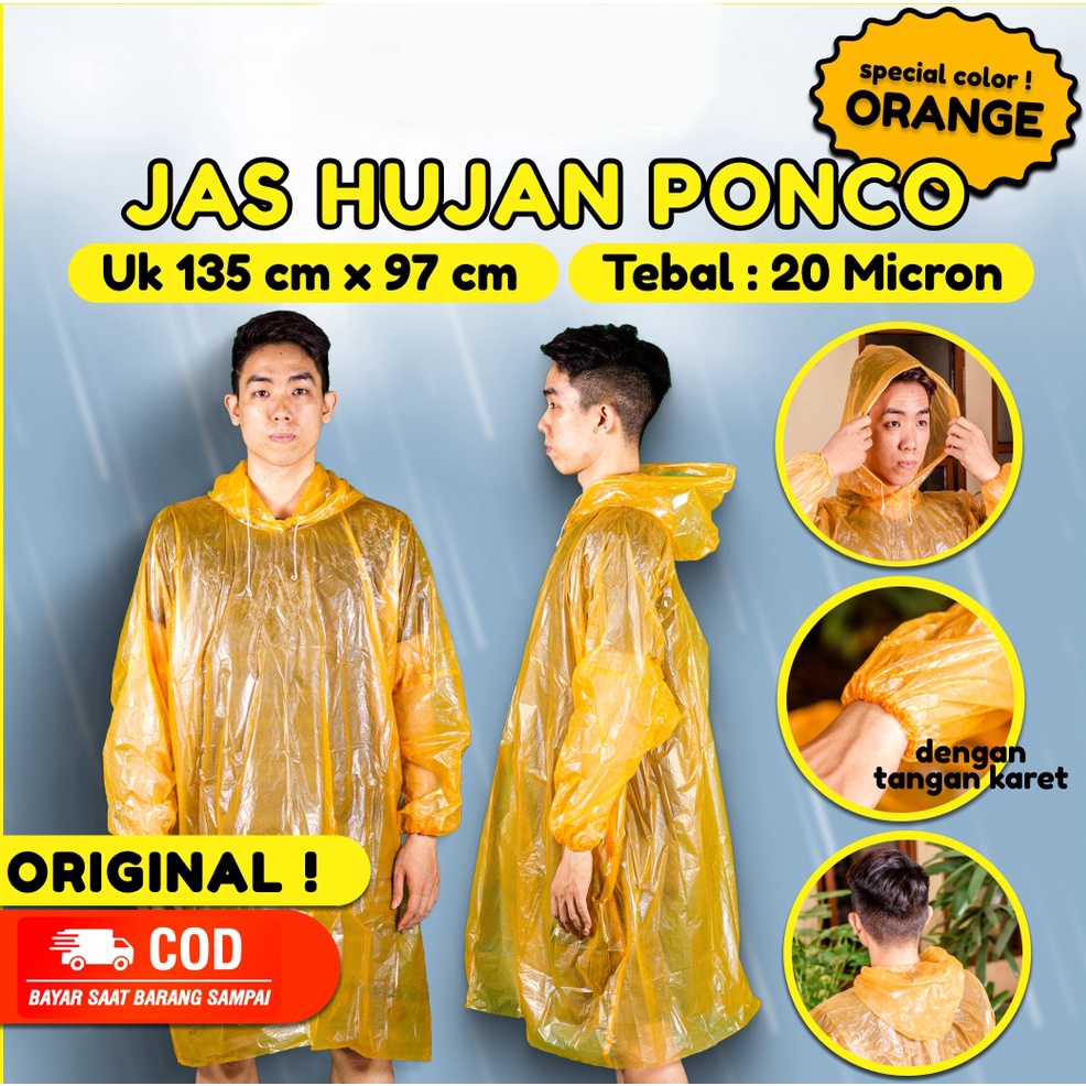 [BISA COD] Jas Hujan Mantel Hujan Plastik Ponco SPECIAL ORANGE Tebal Murah