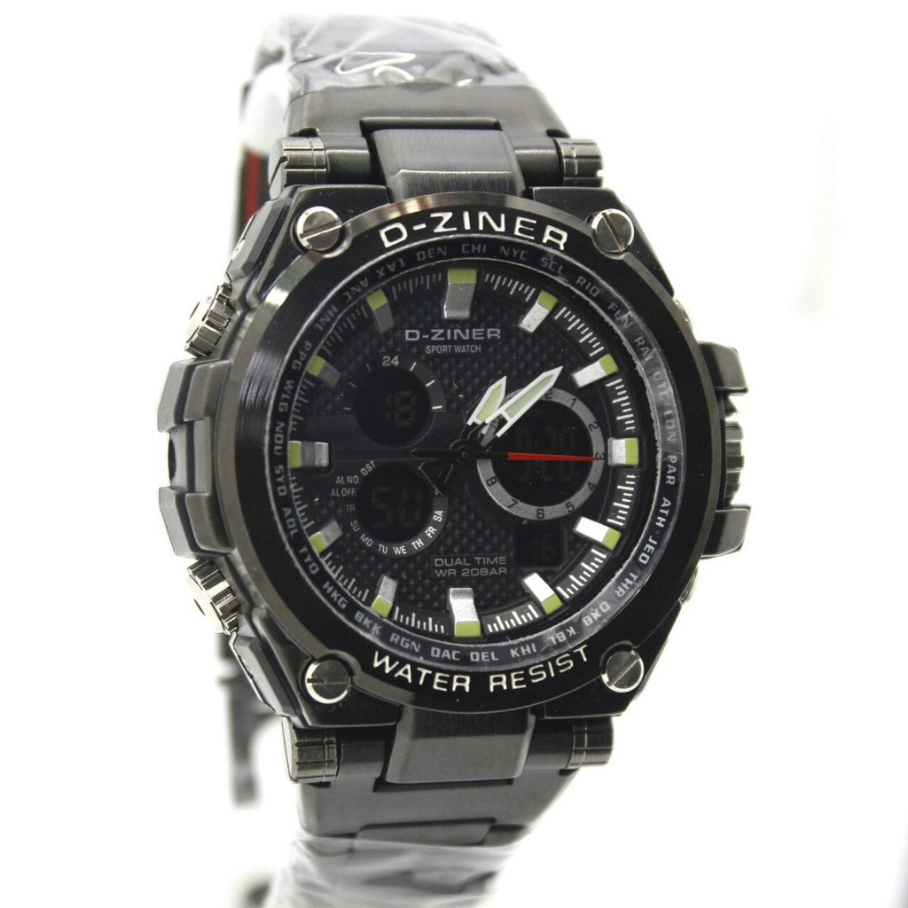 Jam Tangan Pria / Cowok D-Ziner Z842 Original Rantai Black White