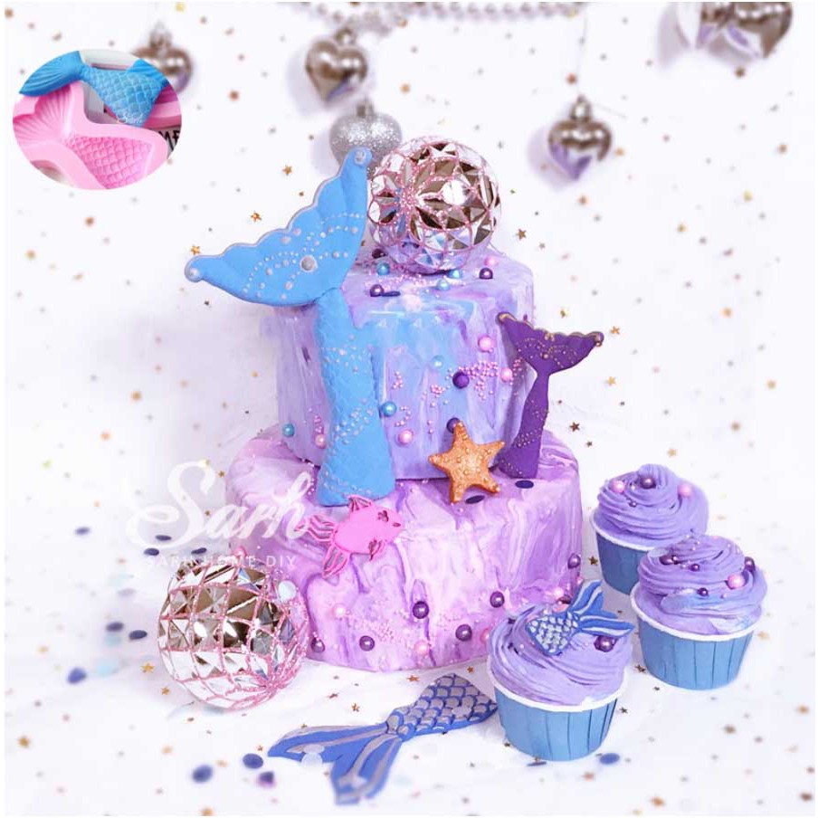 cetakan silikon mermaid ekor duyung import besar hocolate Fondant paket dekorasi kue import Gumpaste Pastry topper kupu kupu Ekor Ikan