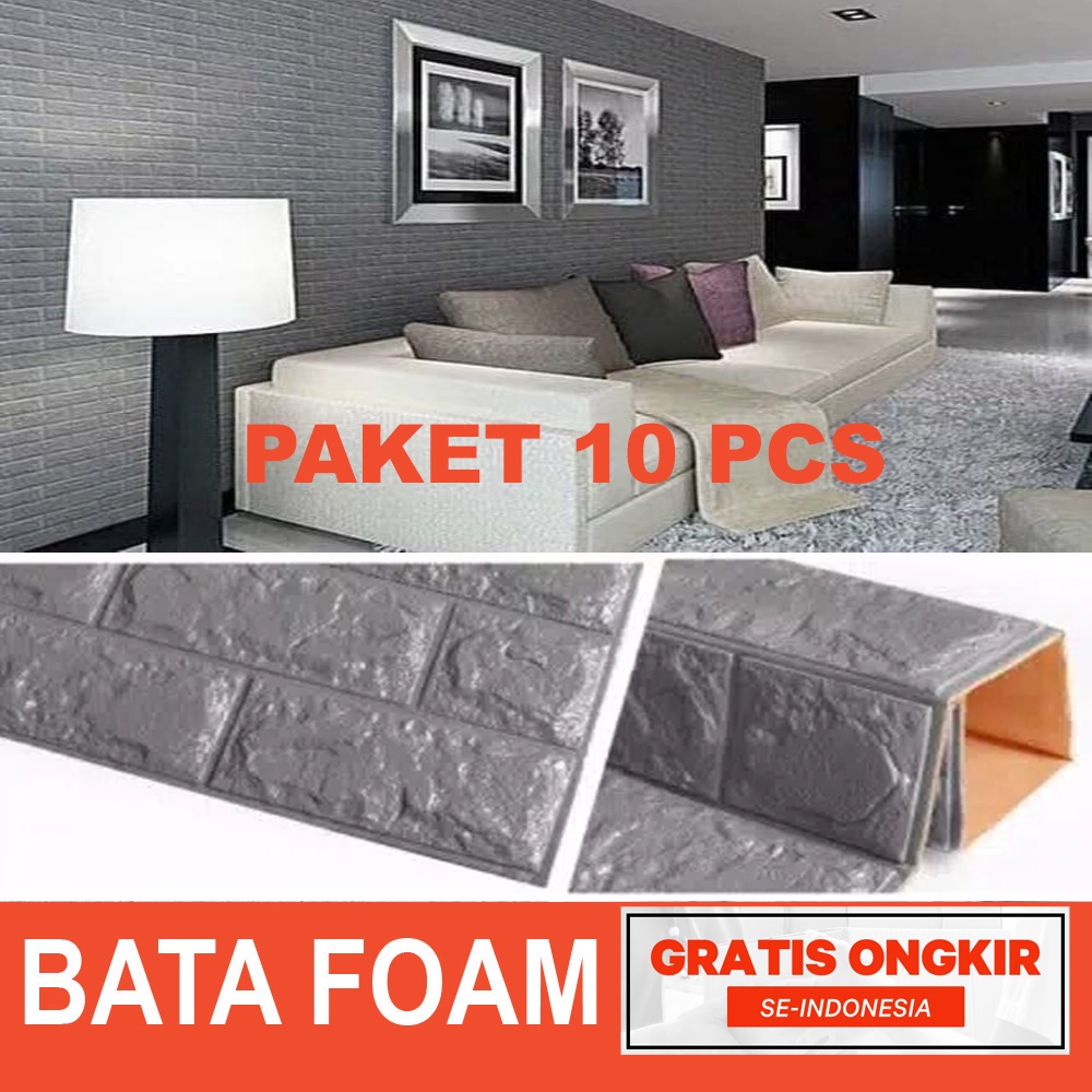 PROMO!! Paket Isi 10 Lembar Wallpaper Dingding 3D Foam Motif Batu Bata /  Dekorasi Dinding Kamar-2