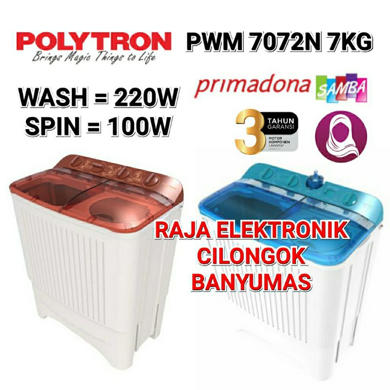 mesin cuci polytron PWM 7072N 7KG PRIMADONA hijab Series polytron 2 tabung mesin cuci dua tabung polytron 7072