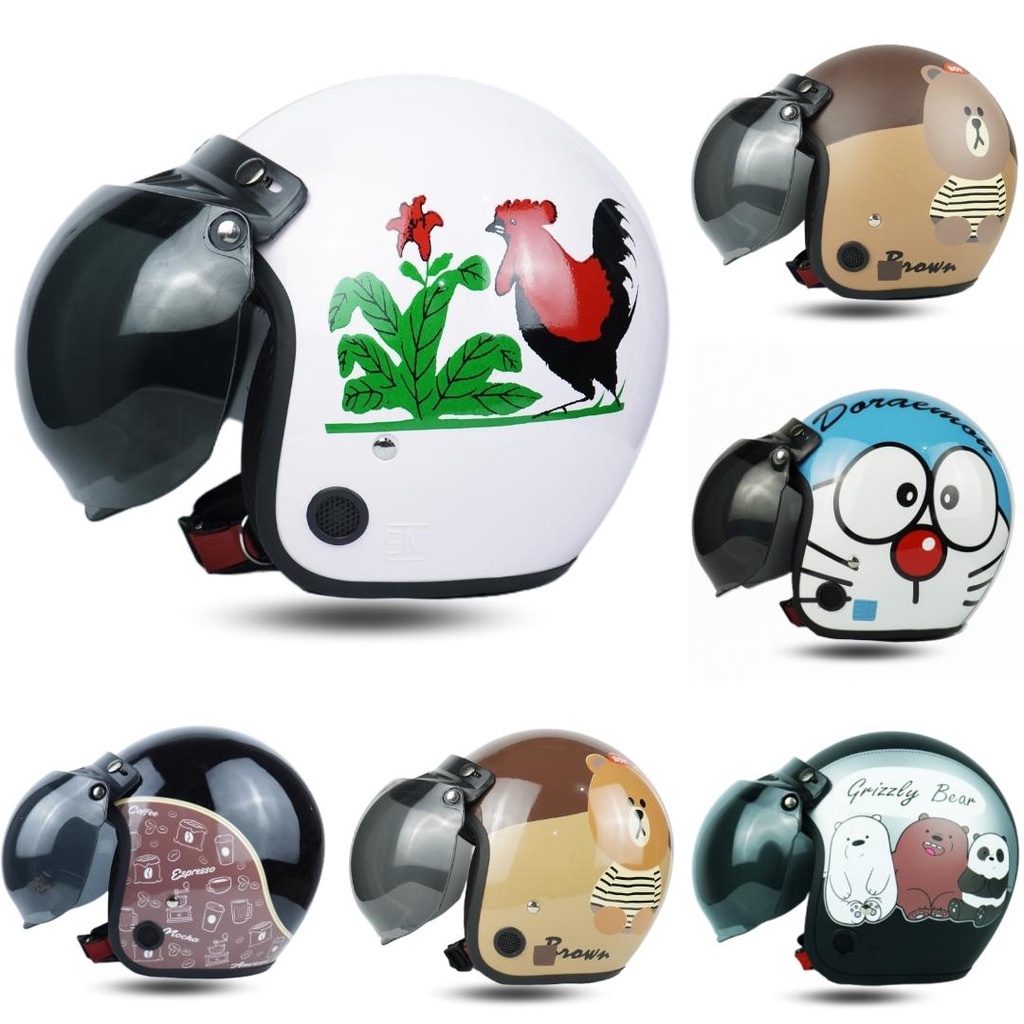 Helm Bogo Motif Karakter Retro Dewasa Kaca Cembung SNI