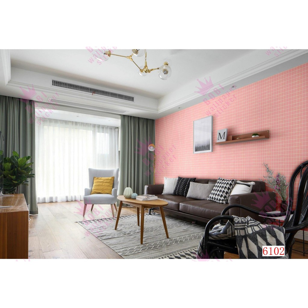 Wallpaper Sticker Motif Kotak2 Pink 6102 / Wallpaper New 2021 /  Uk.9mx45cm