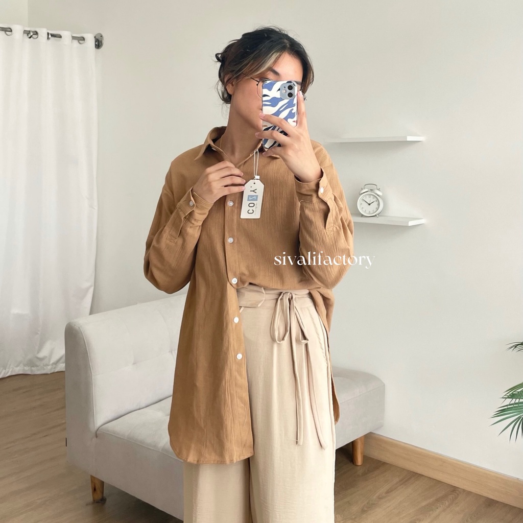 SIVALI Anna Shirt - Kemeja Oversize Linen Wanita 999 - Linen Shirt - Atasan Wanita Lengan Panjang