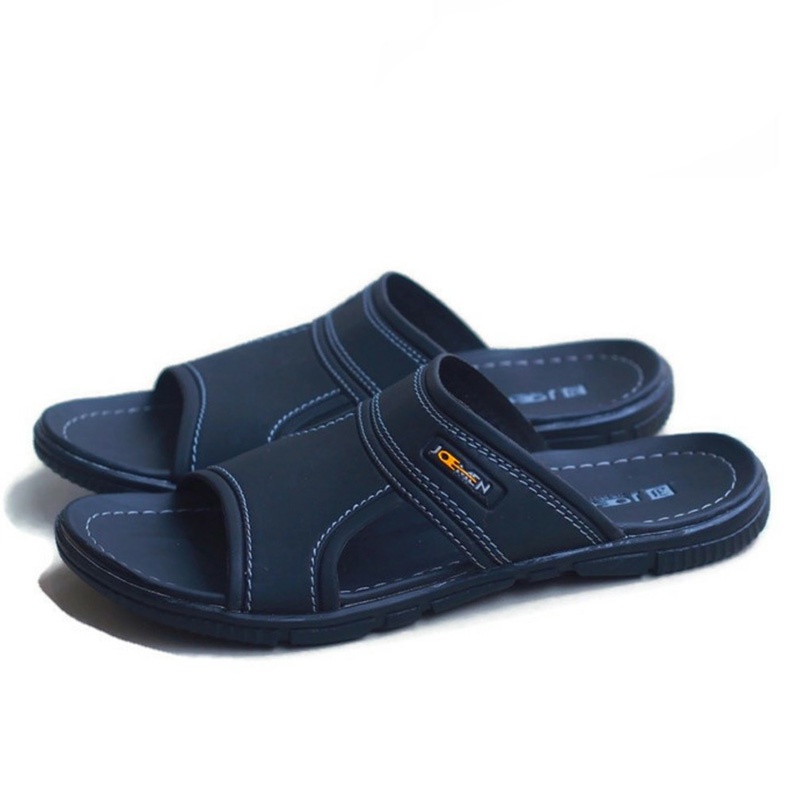 Joemen Sendal Selop Pria Kulit Original S 17 | Sendal Slide Pria Original | Sandal Slop | Slop pria-HITAM