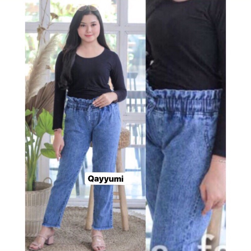 CELANA JEANS RAWIS JUMBO XXXL KARET PINGGANG / baggy pants jeans wanita / kulot jeans wanita L XL XX
