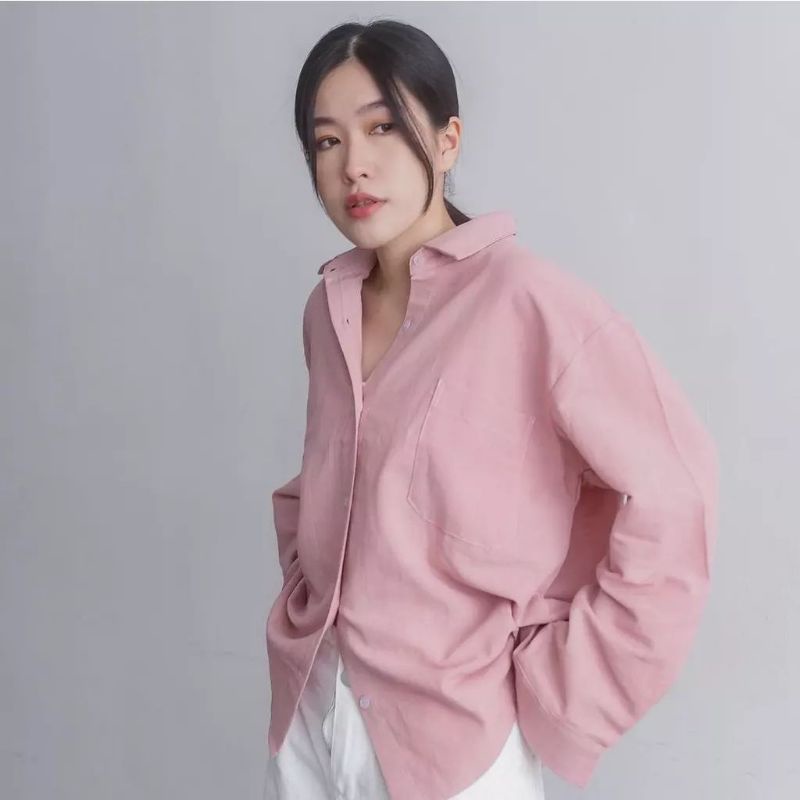 olivia shirt kemeja linen oversize baju atasan wanita best seller