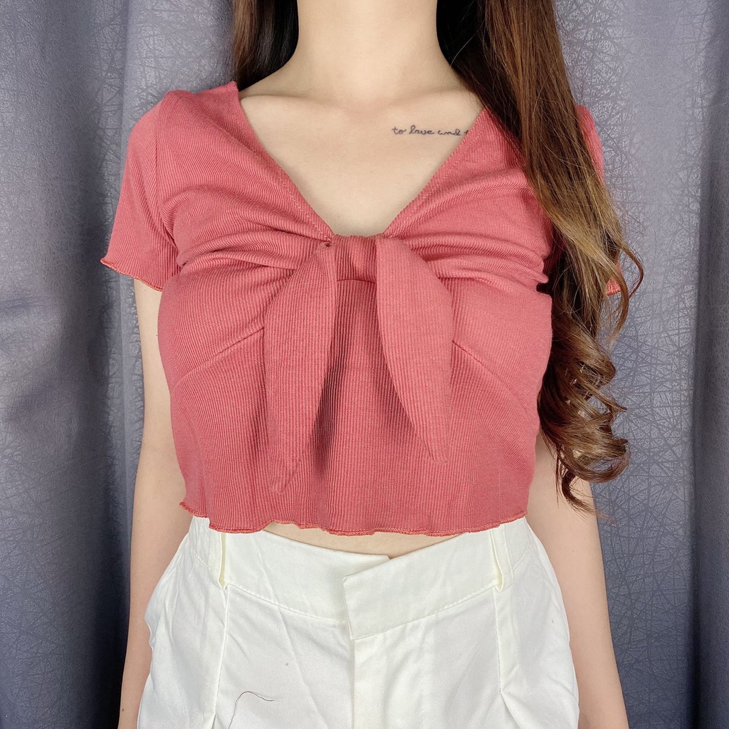 Crop top Vneck Bow / Crop top pita / crop top korea / VIMEL COLLECTION