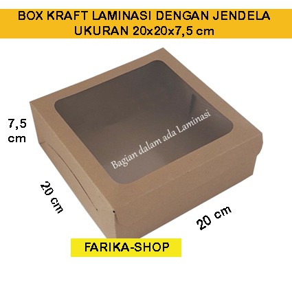 

Kraft Mika ukuran 20x20x7,5 dan 22x22x10 / Kotak Box Kemasan Packing Kue / Cake Box Coklat + Jendela