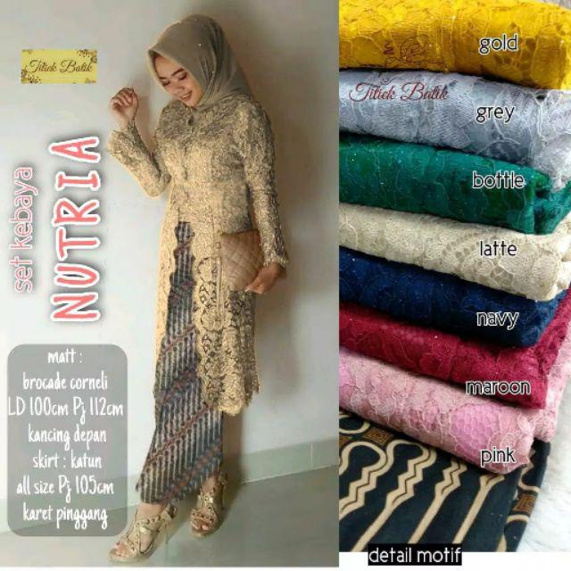 Setelan kebaya kondangan brokat jumbo nutria Asmara gown #1 ORIGINAL BEST SELLER READY JUMBO LD #120 DAHLIANA SET KEBAYA NUTRIA SET BROKAT BRUKAT ROK MOTIF LURIK PESTA KONDANGAN BRIDESMAID HIJAU BOTOL Baju Gamis Brokat Kebaya Batik Murah Pesta Kondangan-LATTE