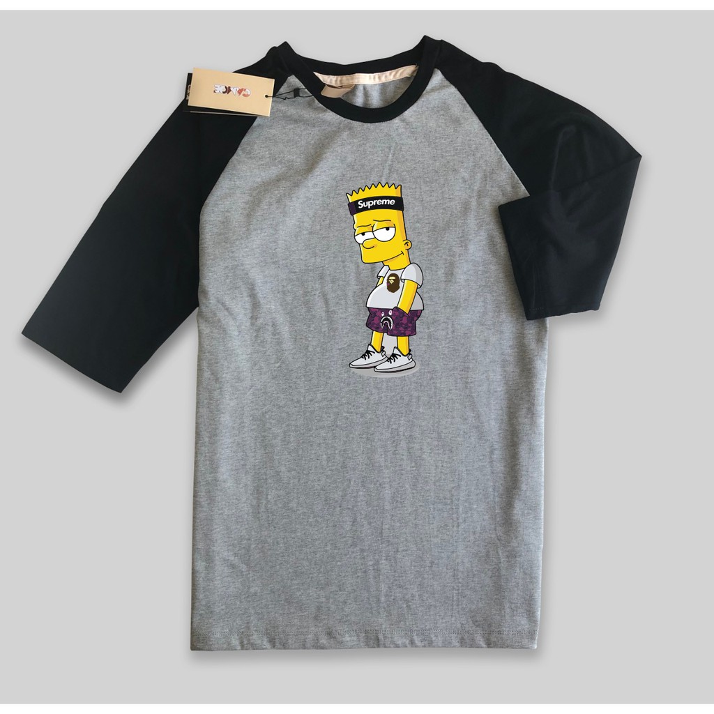 Baju Kaos raglan desain Bart Simpson Supreme