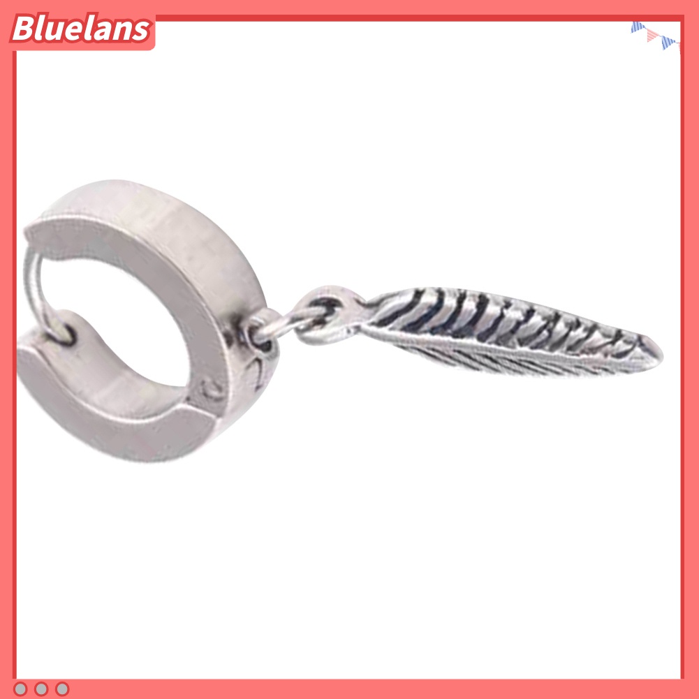 1pc Anting Hoop Liontin Bulu Bahan Stainless Steel Gaya Punk Untuk Pria