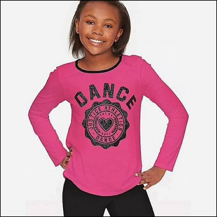 BAJU KAOS ANAK PEREMPUAN CEWE BRANDED ORI MERK JUSTICE PINK DANCE TEE
