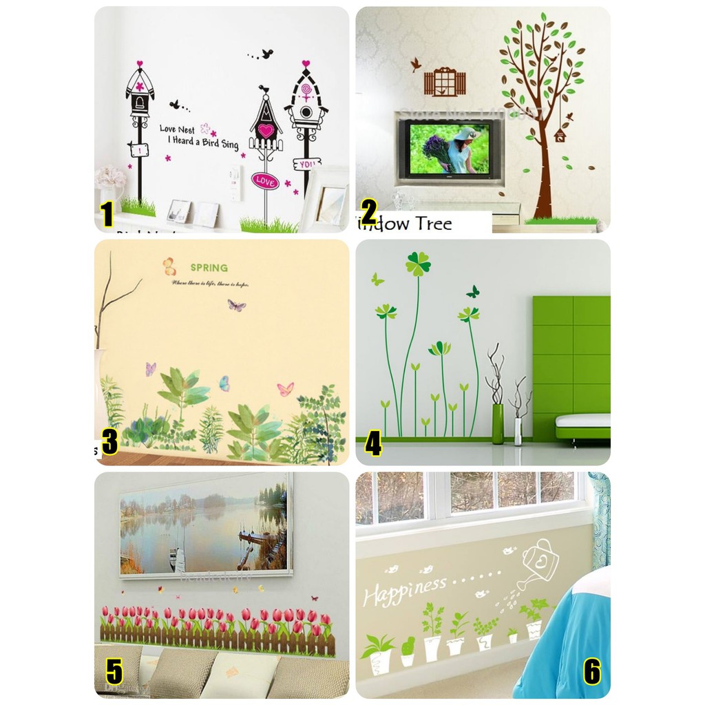 Wallsticker Hiasan Dinding Motif Pot Bunga Pagar Fence Rumput Pohon 60x90cm