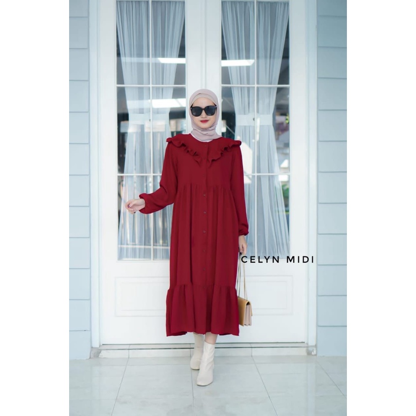CELYN MIDI DRESS POLOS KATUN CRINGCLE [ MIDI DRESS KOREA]