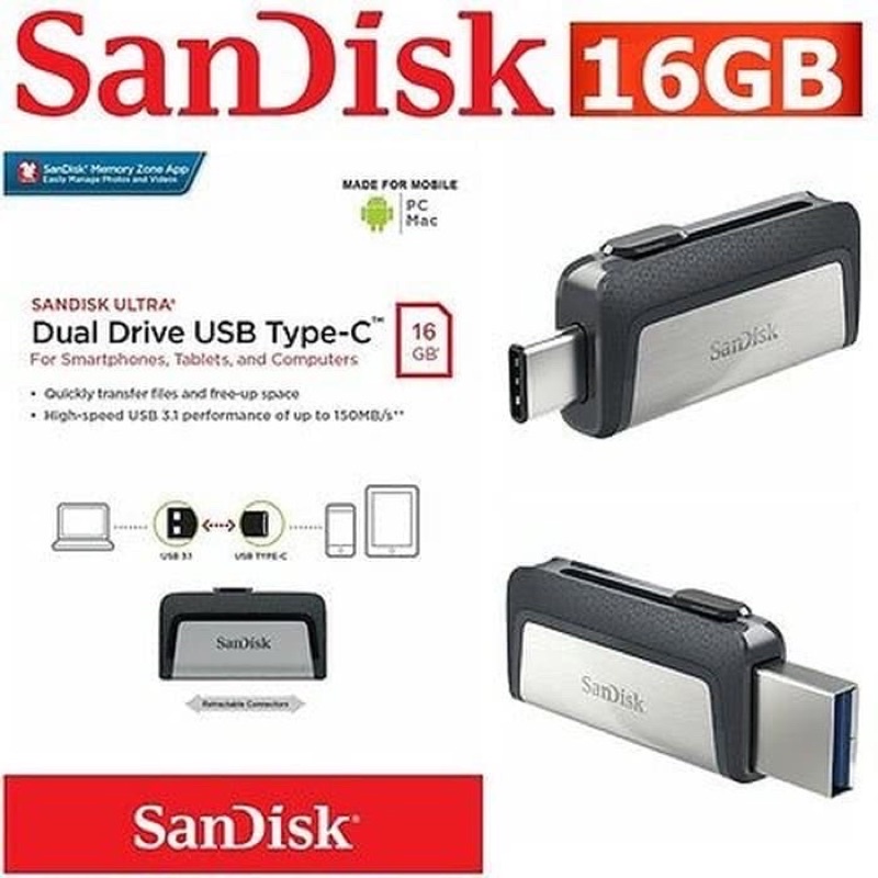 OTG SanDisk Ultra Dual Drive OTG USB Type-C USB 3.1 Up To 150MBps - SDDDC2 TYPE C ANDROID SMARTPHONE 16GB 32GB 64GB 128GB 256GB 512GB