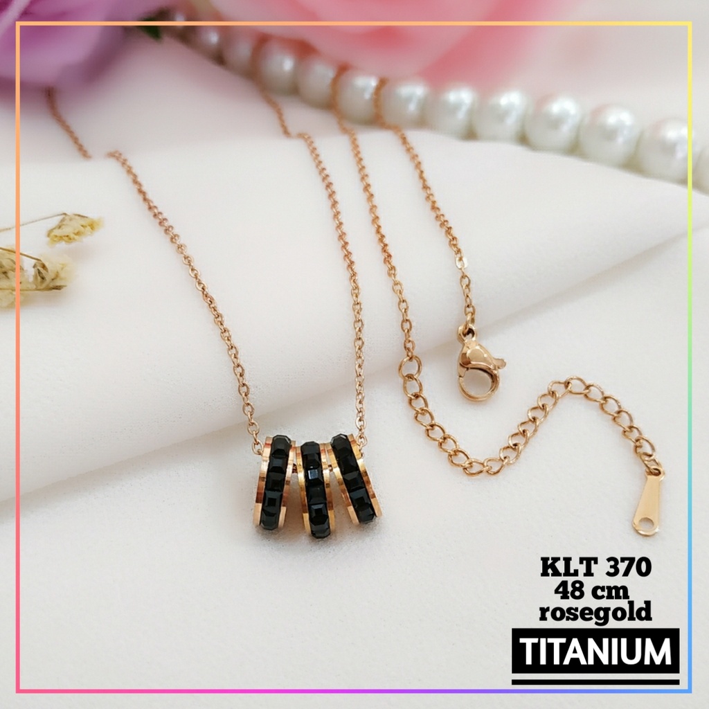 Kalung titanium/stainless steel rantai korea warna rosegold 3 ring hitam mewah perhiasan anti karat KLT 370