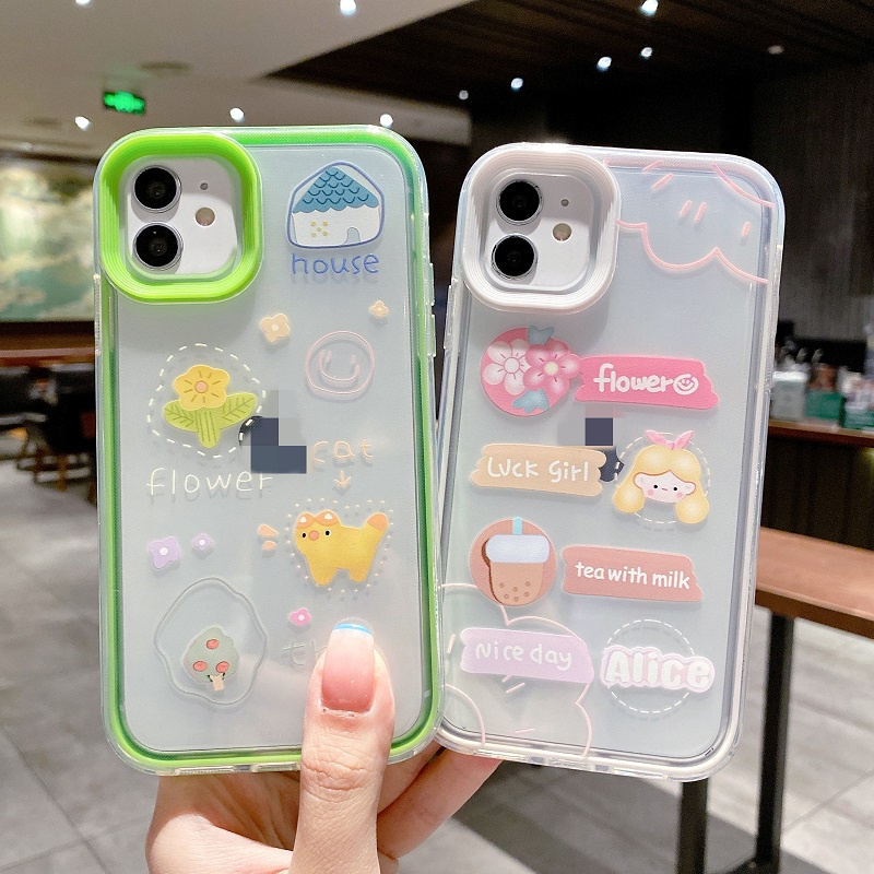 3 in 1 case Pelindung Anti Jatuh Motif Kartun Hewan Untuk iPhone 11 12 13 Pro MAX X XR XS MAX 7 8 Plus